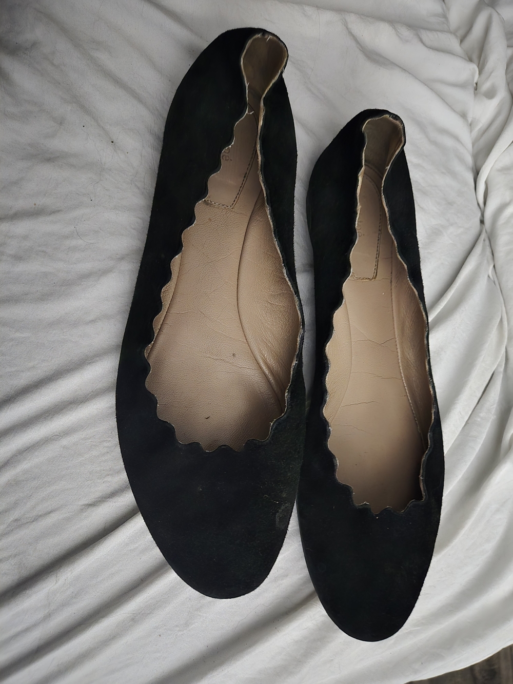 Chloe Black Scalloped Suede Ballet Flats